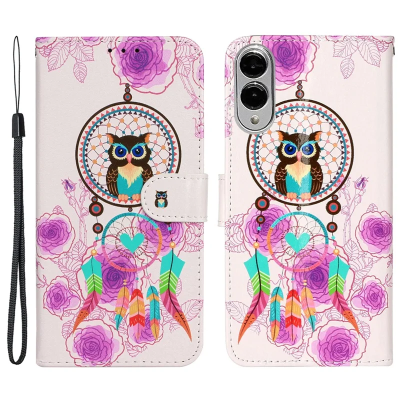 For Samsung Galaxy S25 Edge Case Pattern Leather Wallet Phone Cover with Card Holder - Wind Chime Owl