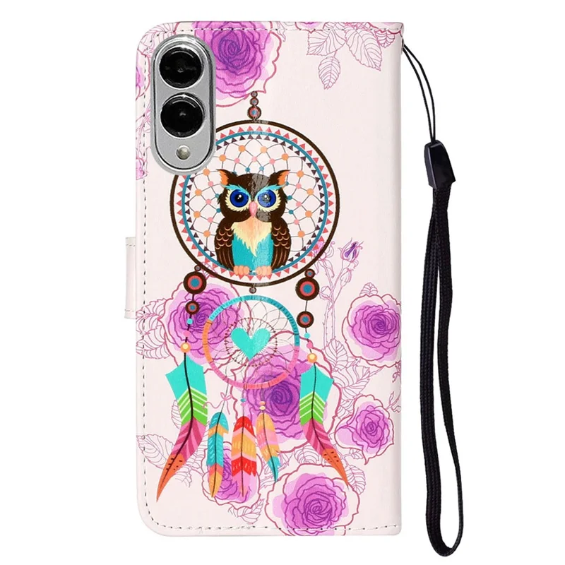 For Samsung Galaxy S25 Edge Case Pattern Leather Wallet Phone Cover with Card Holder - Wind Chime Owl