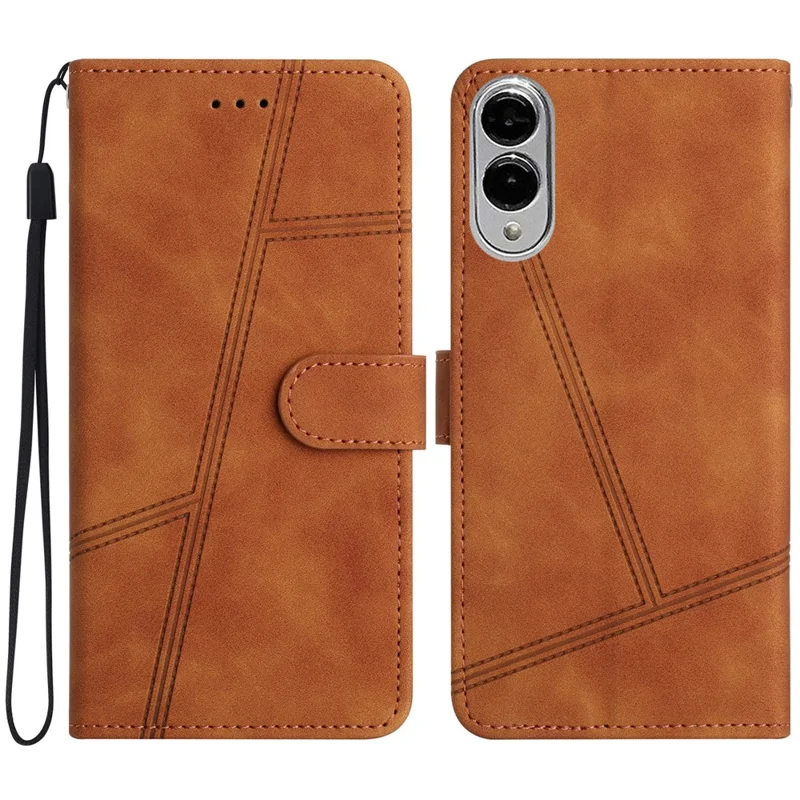 For Samsung Galaxy S25 Edge Case Flip Leather Retro Phone Cover Lines Imprinted - Brown