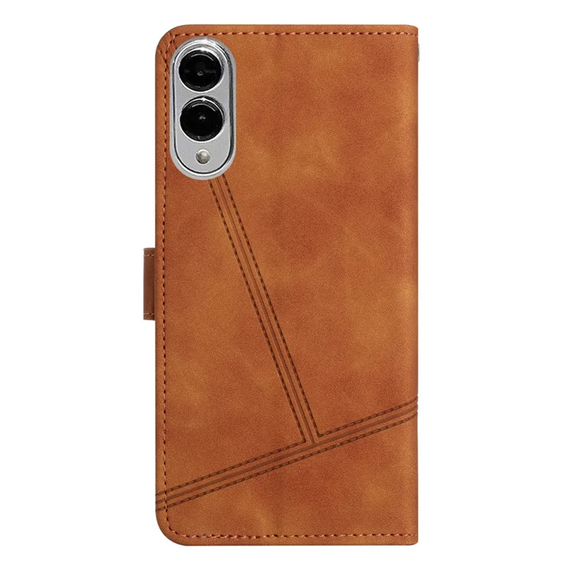 For Samsung Galaxy S25 Edge Case Flip Leather Retro Phone Cover Lines Imprinted - Brown