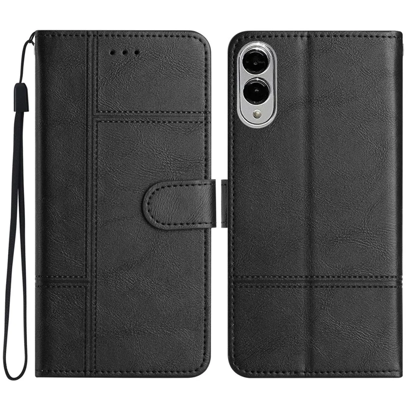 For Samsung Galaxy S25 Edge Case Line Imprinted PU Leather Wallet Phone Cover - Black