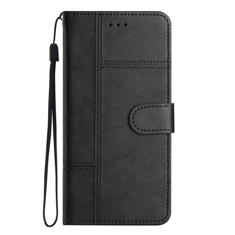 For Samsung Galaxy S25 Edge Case Line Imprinted PU Leather Wallet Phone Cover - Black