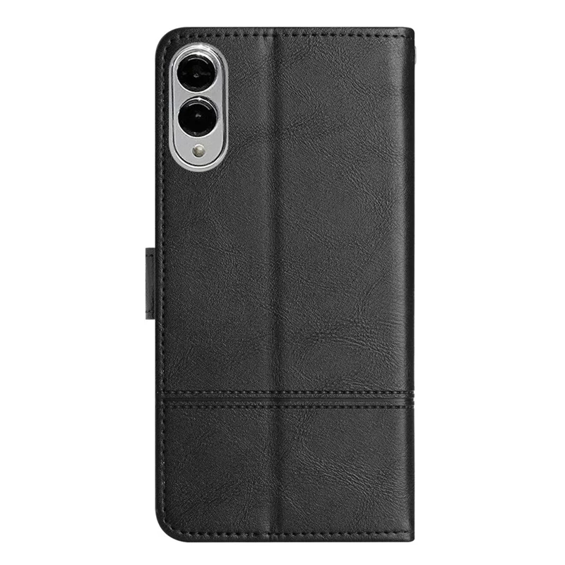 For Samsung Galaxy S25 Edge Case Line Imprinted PU Leather Wallet Phone Cover - Black