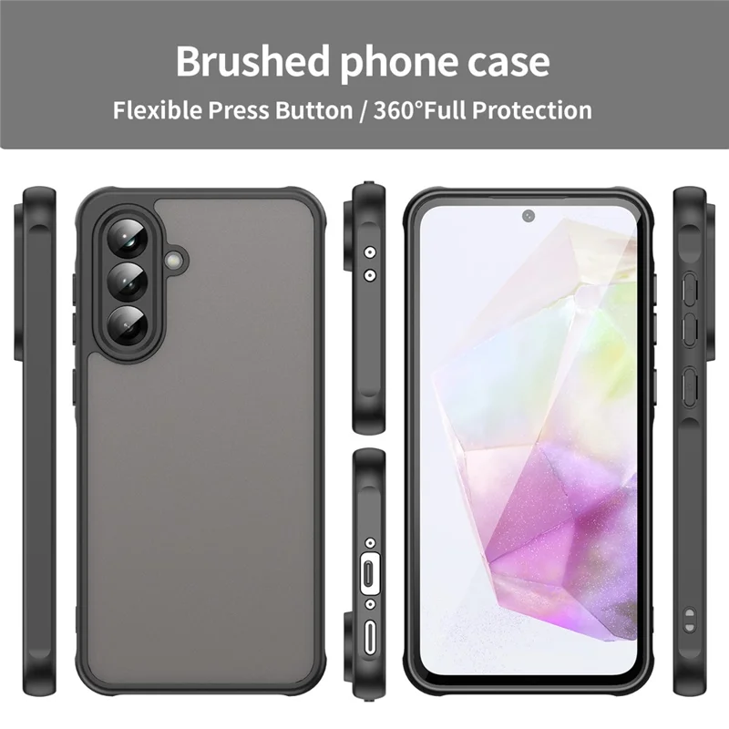 For Samsung Galaxy A36 5G Phone Case Drop Proof Airbags Frosted Translucent PC + TPU Back Cover - Black