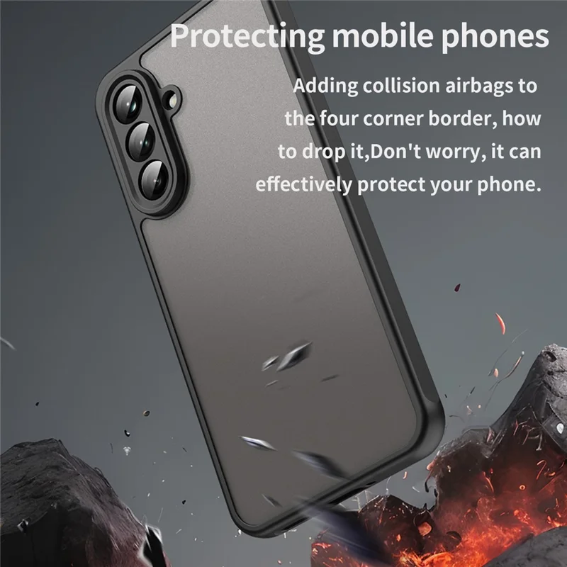 For Samsung Galaxy A36 5G Phone Case Drop Proof Airbags Frosted Translucent PC + TPU Back Cover - Black