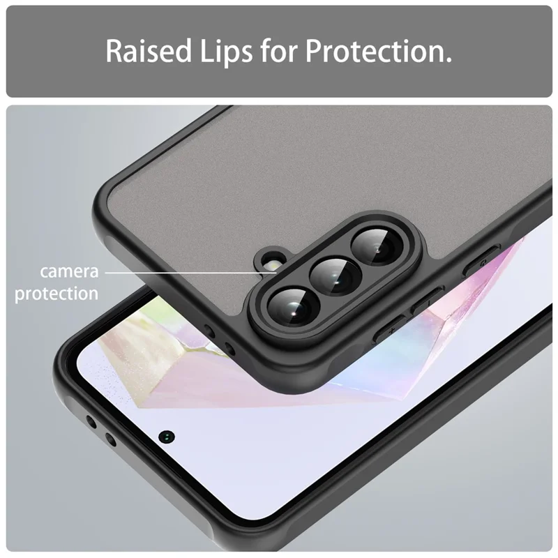 For Samsung Galaxy A36 5G Phone Case Drop Proof Airbags Frosted Translucent PC + TPU Back Cover - Black