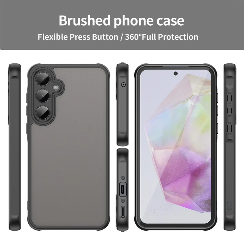 For Samsung Galaxy A35 5G Phone Case Drop Proof Airbags Frosted Translucent PC + TPU Back Cover - Black