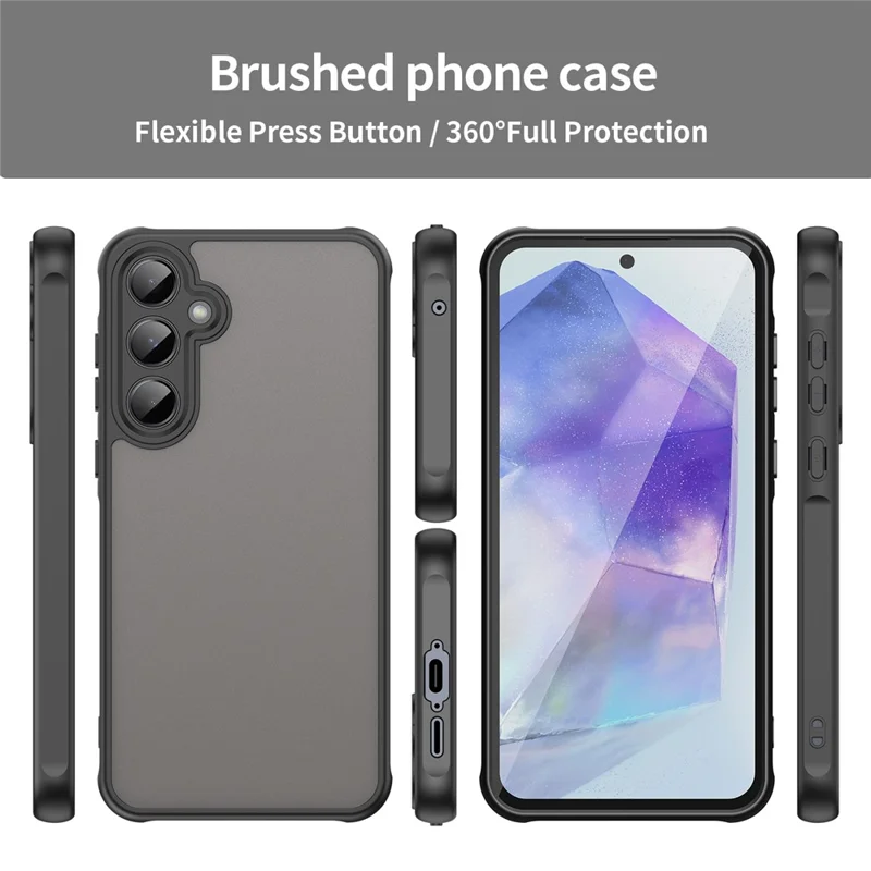 For Samsung Galaxy A55 5G Phone Case Drop Proof Airbags Frosted Translucent PC + TPU Back Cover - Black
