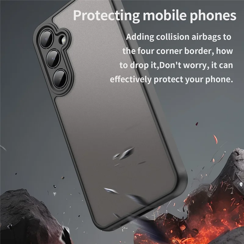 For Samsung Galaxy A55 5G Phone Case Drop Proof Airbags Frosted Translucent PC + TPU Back Cover - Black