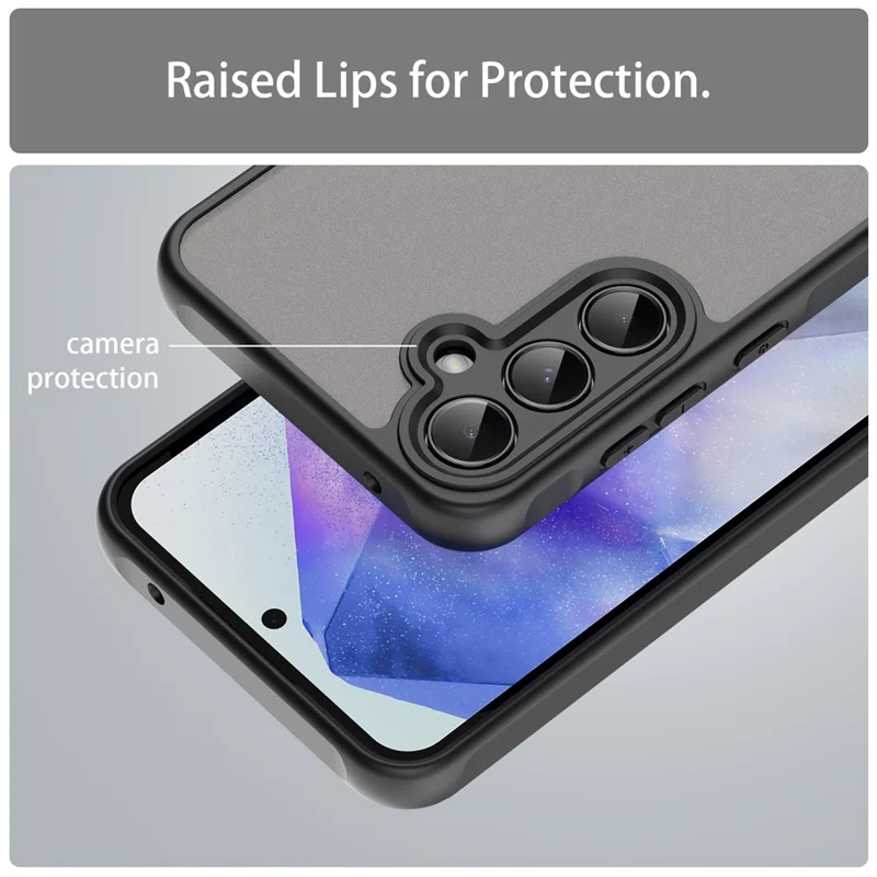 For Samsung Galaxy A55 5G Phone Case Drop Proof Airbags Frosted Translucent PC + TPU Back Cover - Black