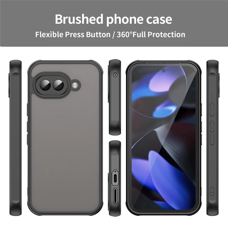 For Google Pixel 9a Phone Case Drop Proof Airbags Frosted Translucent PC + TPU Back Cover - Black