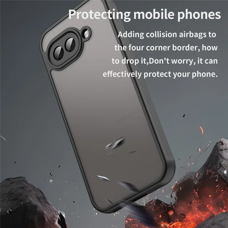 For Google Pixel 9a Phone Case Drop Proof Airbags Frosted Translucent PC + TPU Back Cover - Black