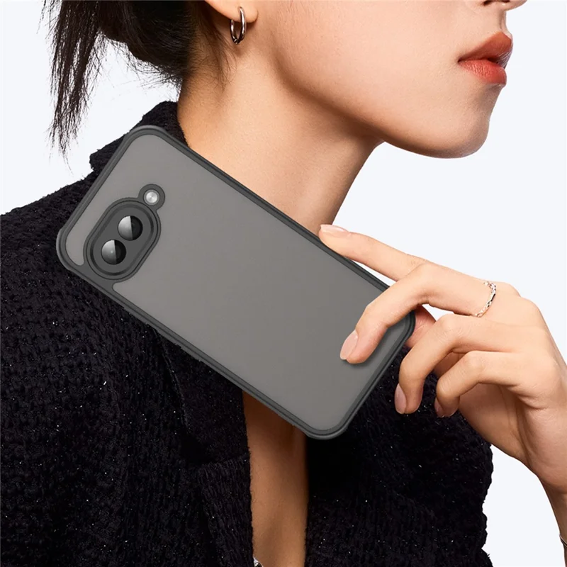 For Google Pixel 9a Phone Case Drop Proof Airbags Frosted Translucent PC + TPU Back Cover - Black