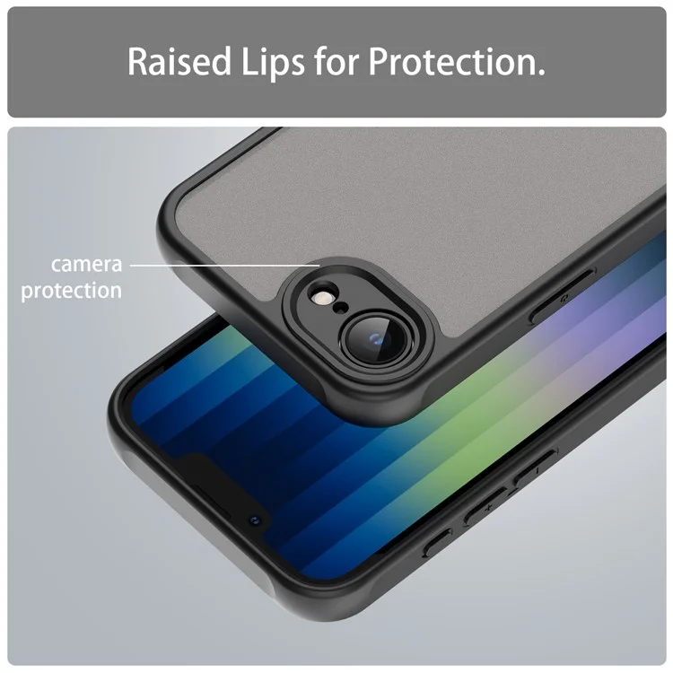 For iPhone 16e Case Drop Proof Airbags Frosted Translucent PC + TPU Phone Back Cover - Black