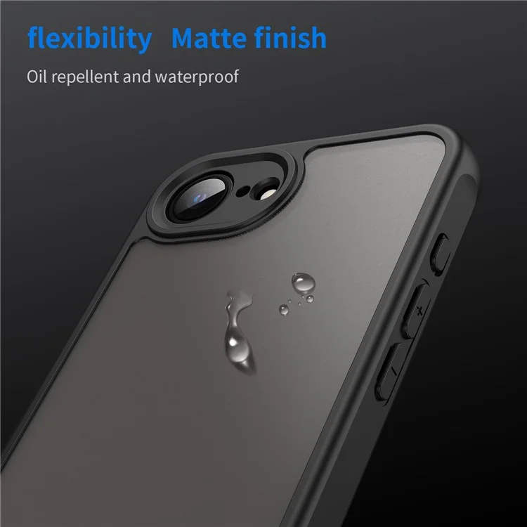 For iPhone 16e Case Drop Proof Airbags Frosted Translucent PC + TPU Phone Back Cover - Black