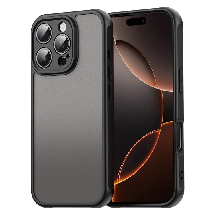 For iPhone 16 Pro Phone Case Drop Proof Airbags Frosted Translucent PC + TPU Back Cover - Black