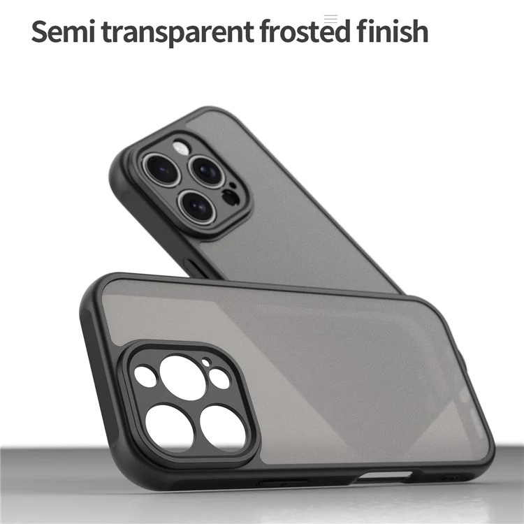 For iPhone 16 Pro Phone Case Drop Proof Airbags Frosted Translucent PC + TPU Back Cover - Black