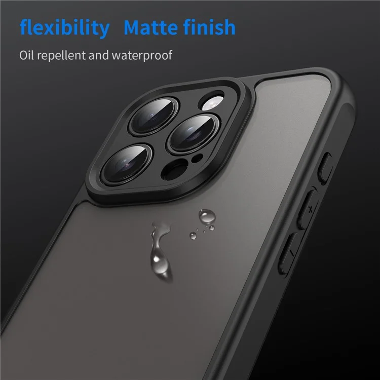For iPhone 16 Pro Phone Case Drop Proof Airbags Frosted Translucent PC + TPU Back Cover - Black