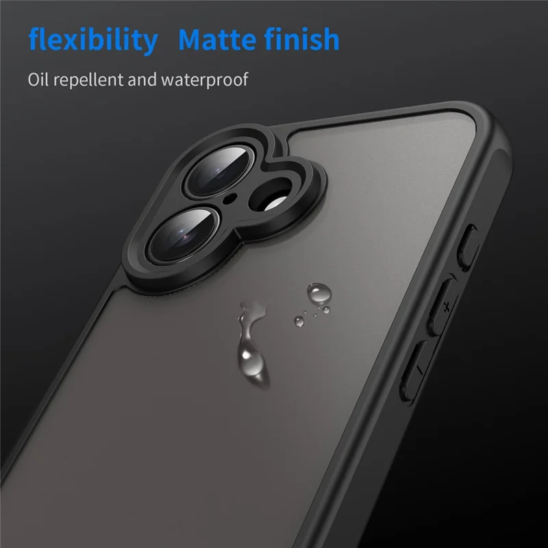 For iPhone 16 Case Drop Proof Airbags Frosted Translucent PC + TPU Phone Back Cover - Black