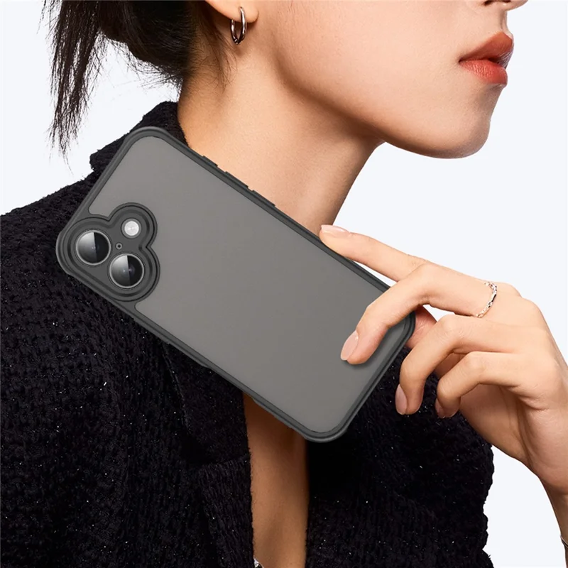 For iPhone 16 Case Drop Proof Airbags Frosted Translucent PC + TPU Phone Back Cover - Black