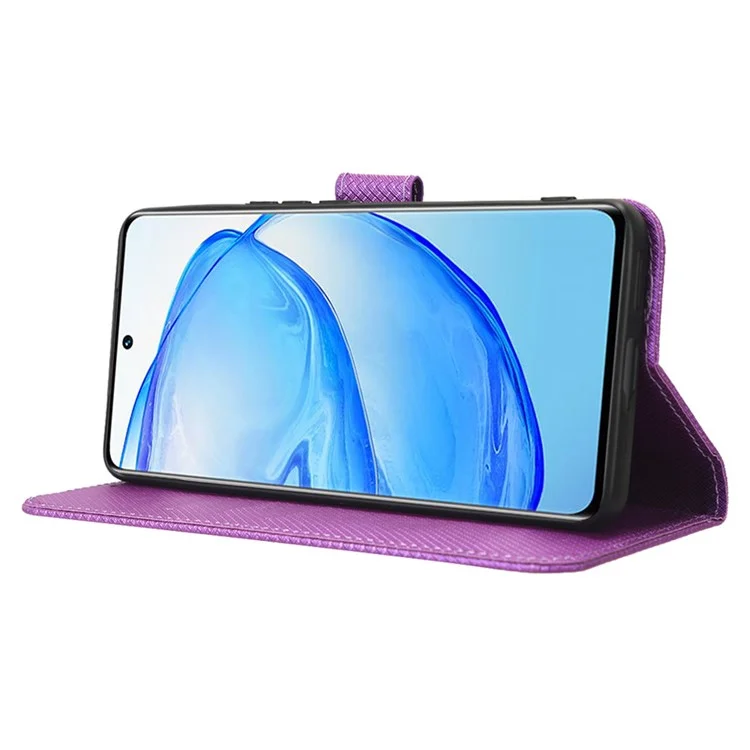 Para Vivo V25 Pro 5G / S15 Pro 5G Textura de Diamante Proteção Full PU Caelo Capel Capa de Capa de Cartela Tape Taplo de Choque de Choque - Roxo