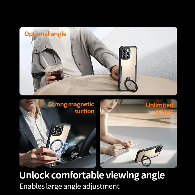 XUNDD For iPhone 16 Pro Case 360 Degree Magnetic Rotating Kickstand Shockproof Phone Cover