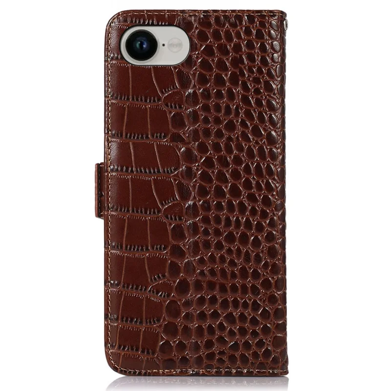 Voor iPhone 16e hoesje met RFID-blokkering portemonnee flip echt koeienleer telefoonhoes - Bruin