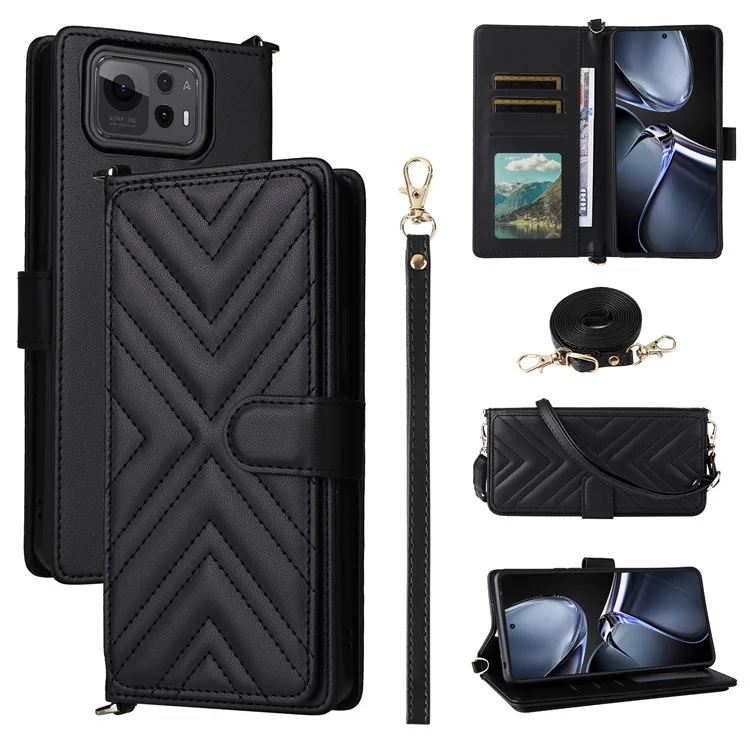 Pour Asus Zenfone 12 Ultra 5G Étui avec Bandoulière Portefeuille Housse en Cuir pour Téléphone - Noir