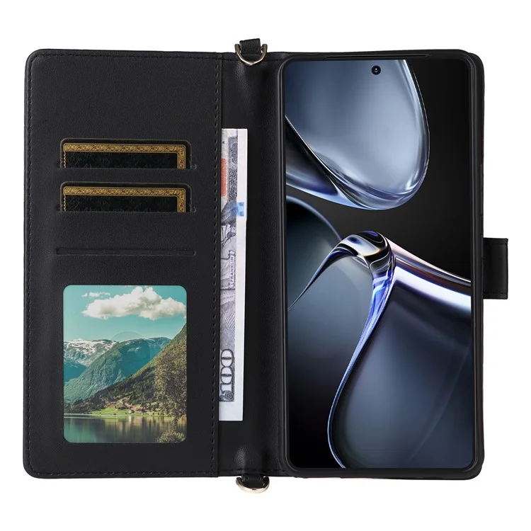 Pour Asus Zenfone 12 Ultra 5G Étui avec Bandoulière Portefeuille Housse en Cuir pour Téléphone - Noir