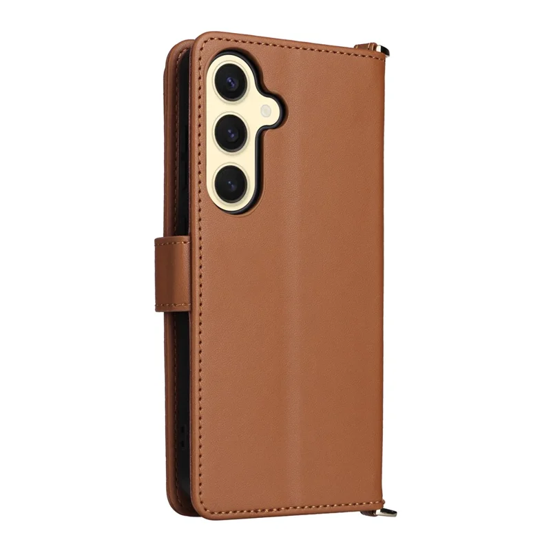 For Samsung Galaxy S24+ Wallet Case with Shoulder / Wrist Strap Leather Phone Cover Stand - Brown