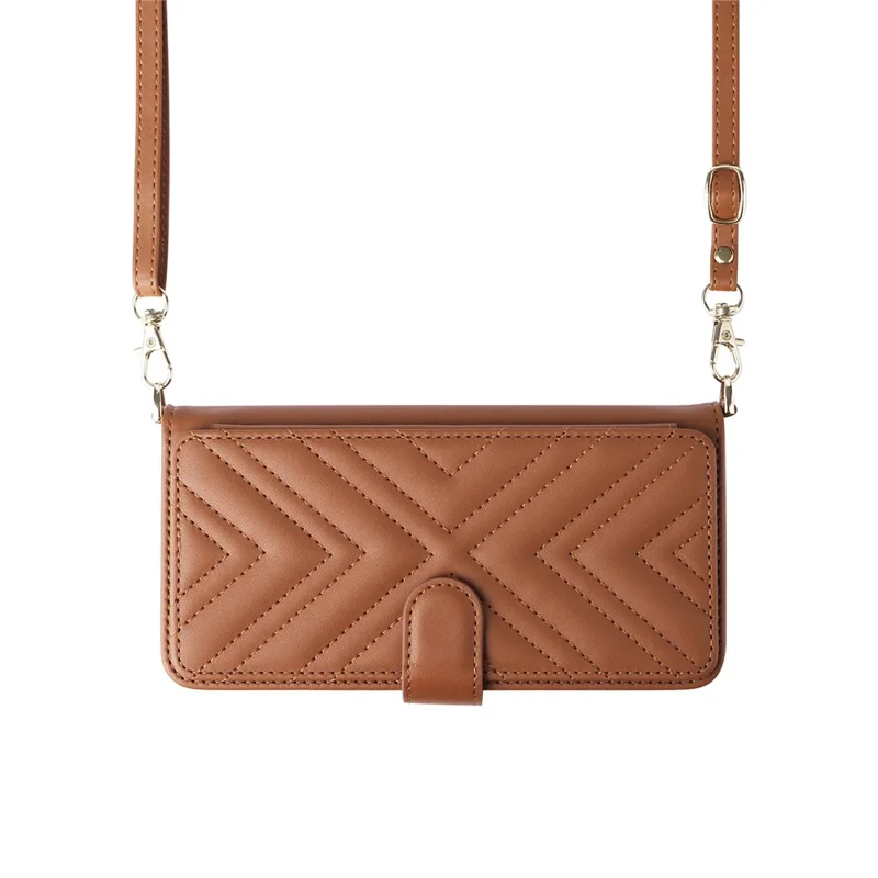 For Samsung Galaxy S24+ Wallet Case with Shoulder / Wrist Strap Leather Phone Cover Stand - Brown