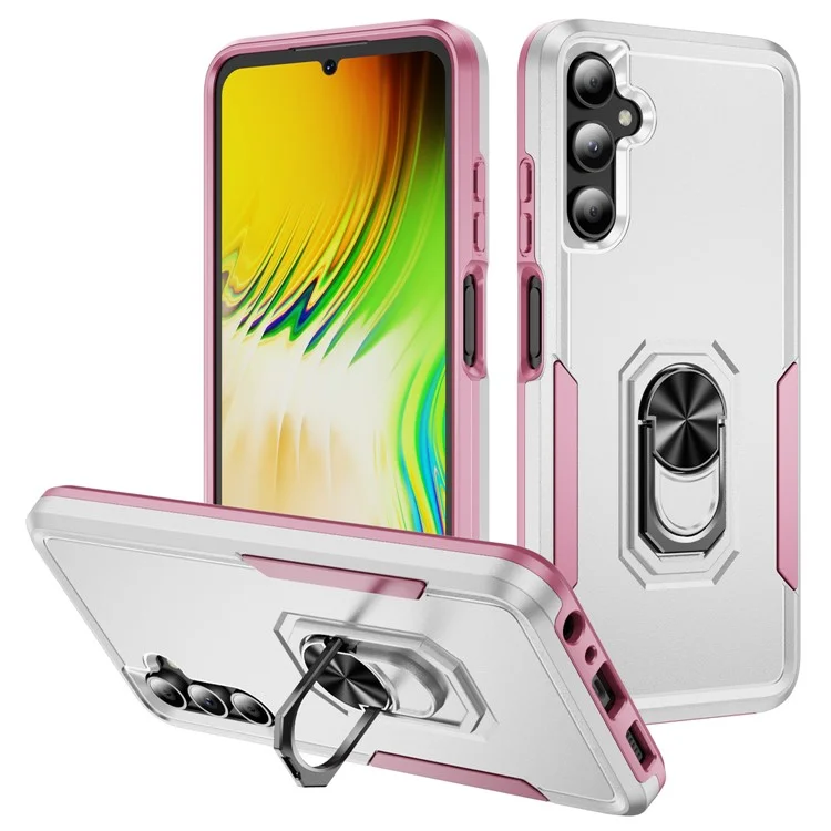 Custodia per Samsung Galaxy A05s 4G Grado militare Anello Supporto PC+TPU Cover per telefono - Bianco+Rosa