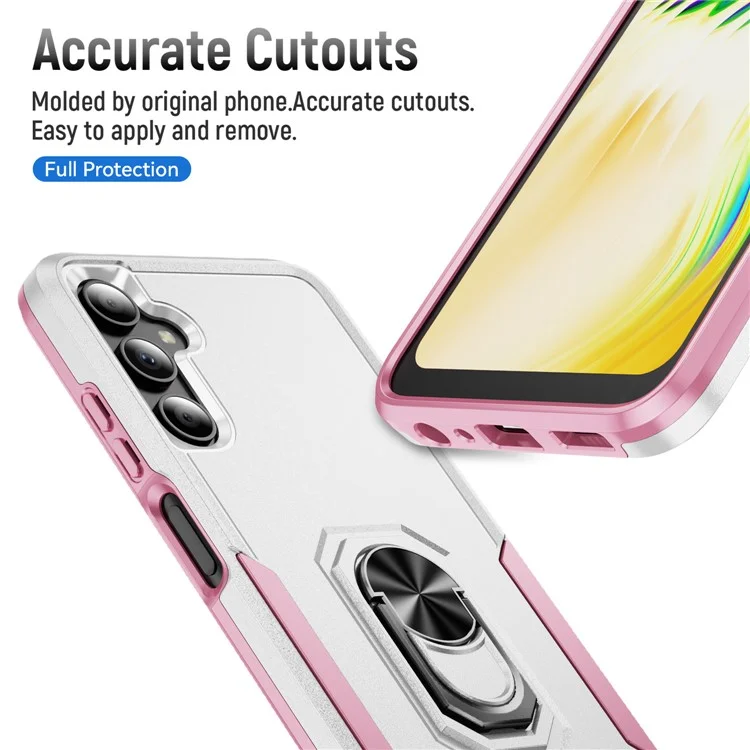 Custodia per Samsung Galaxy A05s 4G Grado militare Anello Supporto PC+TPU Cover per telefono - Bianco+Rosa