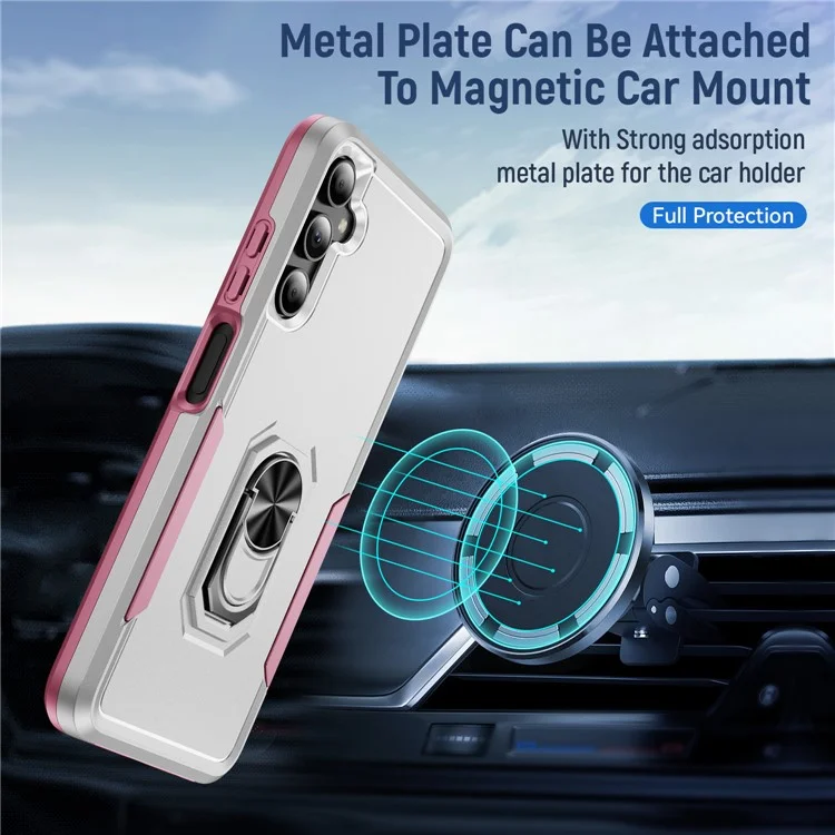 Custodia per Samsung Galaxy A05s 4G Grado militare Anello Supporto PC+TPU Cover per telefono - Bianco+Rosa