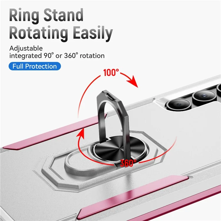 Custodia per Samsung Galaxy A05s 4G Grado militare Anello Supporto PC+TPU Cover per telefono - Bianco+Rosa