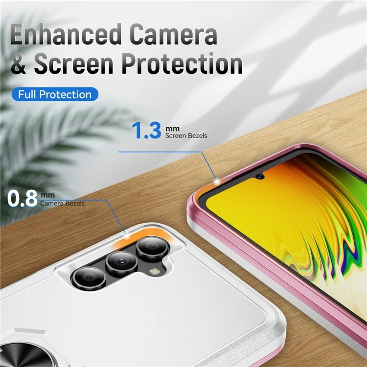 Custodia per Samsung Galaxy A05s 4G Grado militare Anello Supporto PC+TPU Cover per telefono - Bianco+Rosa