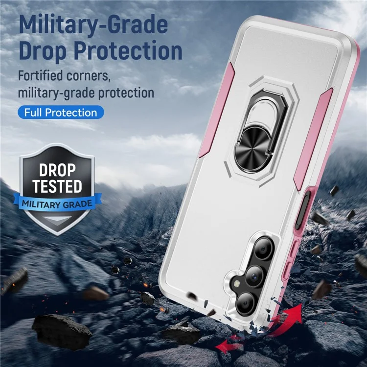 Custodia per Samsung Galaxy A05s 4G Grado militare Anello Supporto PC+TPU Cover per telefono - Bianco+Rosa