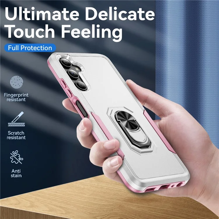 Custodia per Samsung Galaxy A05s 4G Grado militare Anello Supporto PC+TPU Cover per telefono - Bianco+Rosa