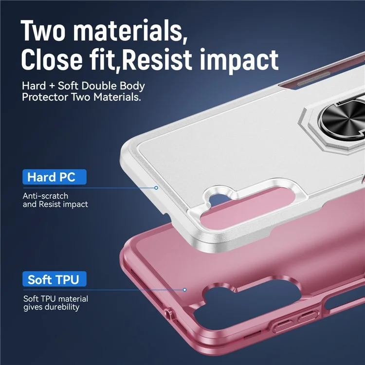 Custodia per Samsung Galaxy A05s 4G Grado militare Anello Supporto PC+TPU Cover per telefono - Bianco+Rosa