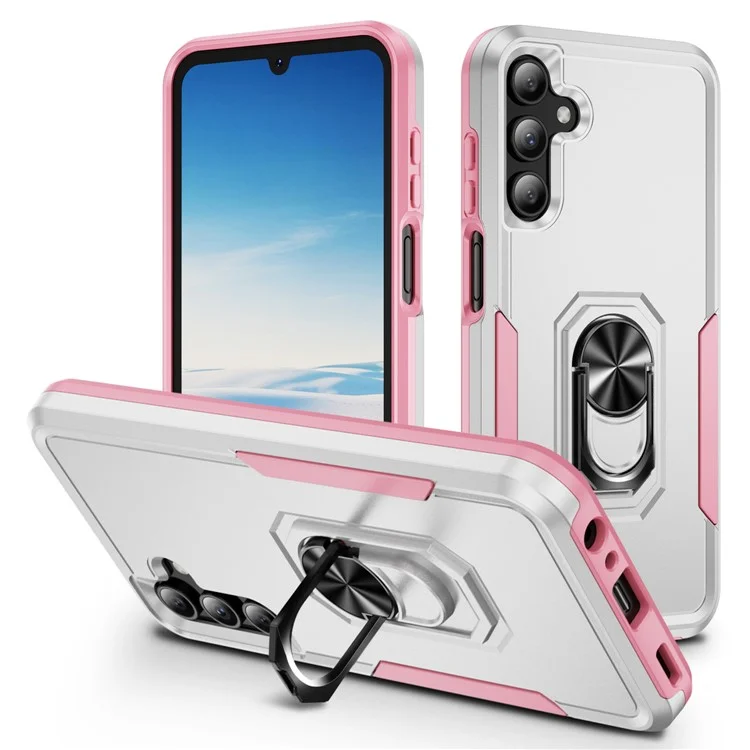 Cover per Samsung Galaxy A15 5G / A15 4G Custodia con Anello Supporto di Grado Militare PC+TPU - Bianco+Rosa