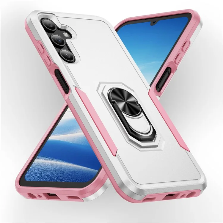 Cover per Samsung Galaxy A15 5G / A15 4G Custodia con Anello Supporto di Grado Militare PC+TPU - Bianco+Rosa