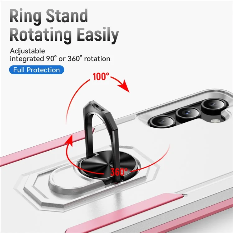 Cover per Samsung Galaxy A15 5G / A15 4G Custodia con Anello Supporto di Grado Militare PC+TPU - Bianco+Rosa
