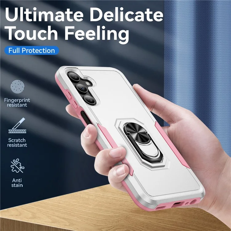 Cover per Samsung Galaxy A15 5G / A15 4G Custodia con Anello Supporto di Grado Militare PC+TPU - Bianco+Rosa