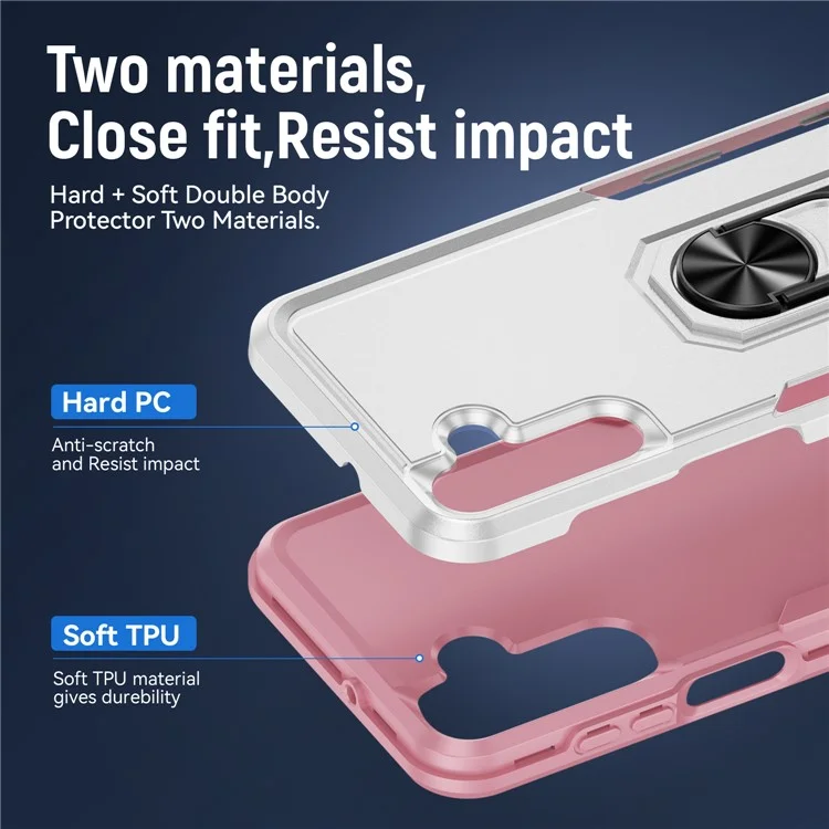 Cover per Samsung Galaxy A15 5G / A15 4G Custodia con Anello Supporto di Grado Militare PC+TPU - Bianco+Rosa