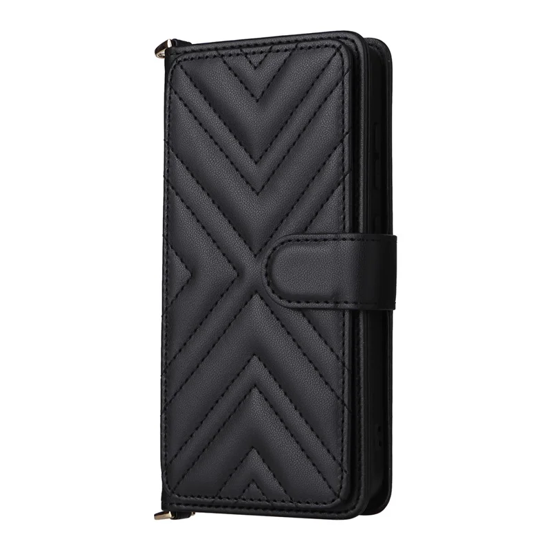 For Samsung Galaxy S24 Wallet Case with Shoulder / Wrist Strap Leather Phone Cover Stand - Black