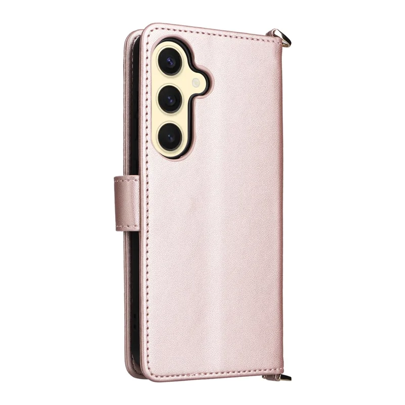 For Samsung Galaxy S24 Wallet Case with Shoulder / Wrist Strap Leather Phone Cover Stand - Pink