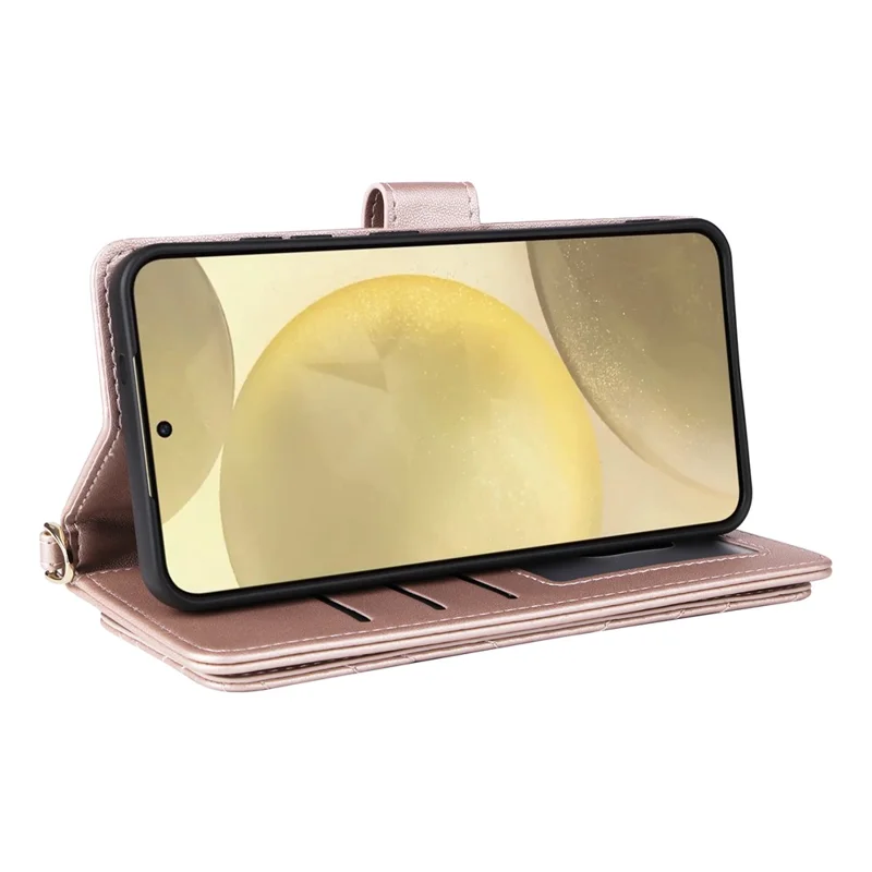 For Samsung Galaxy S24 Wallet Case with Shoulder / Wrist Strap Leather Phone Cover Stand - Pink