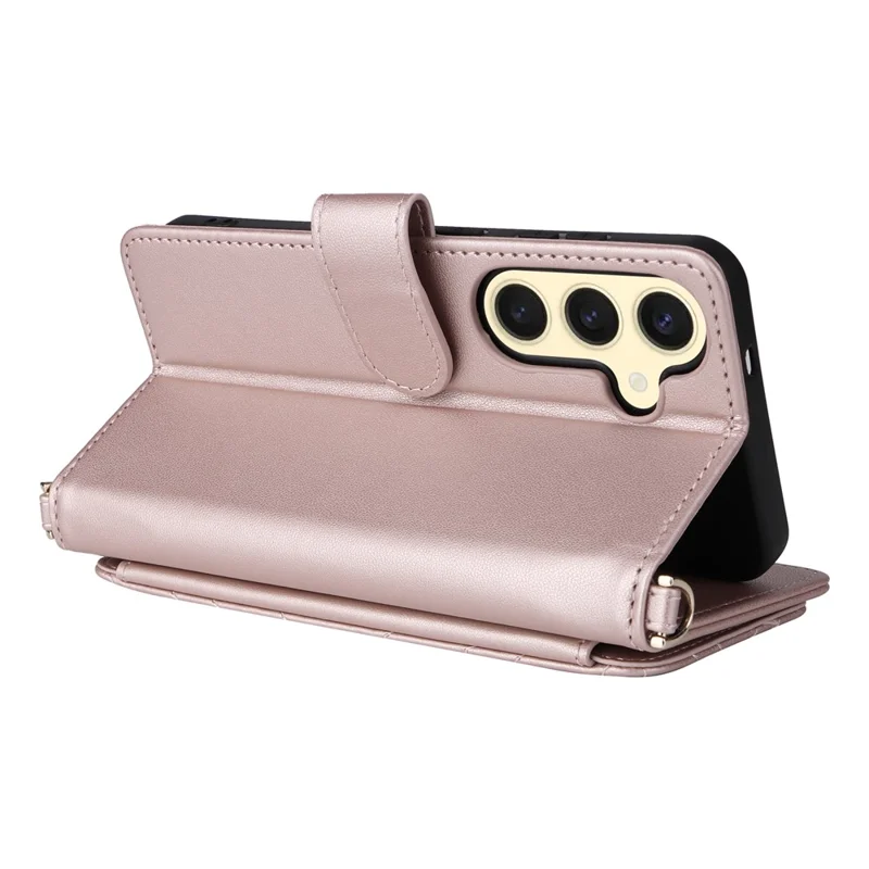 For Samsung Galaxy S24 Wallet Case with Shoulder / Wrist Strap Leather Phone Cover Stand - Pink