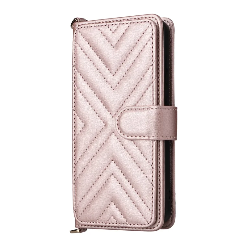 For Samsung Galaxy S24 Wallet Case with Shoulder / Wrist Strap Leather Phone Cover Stand - Pink
