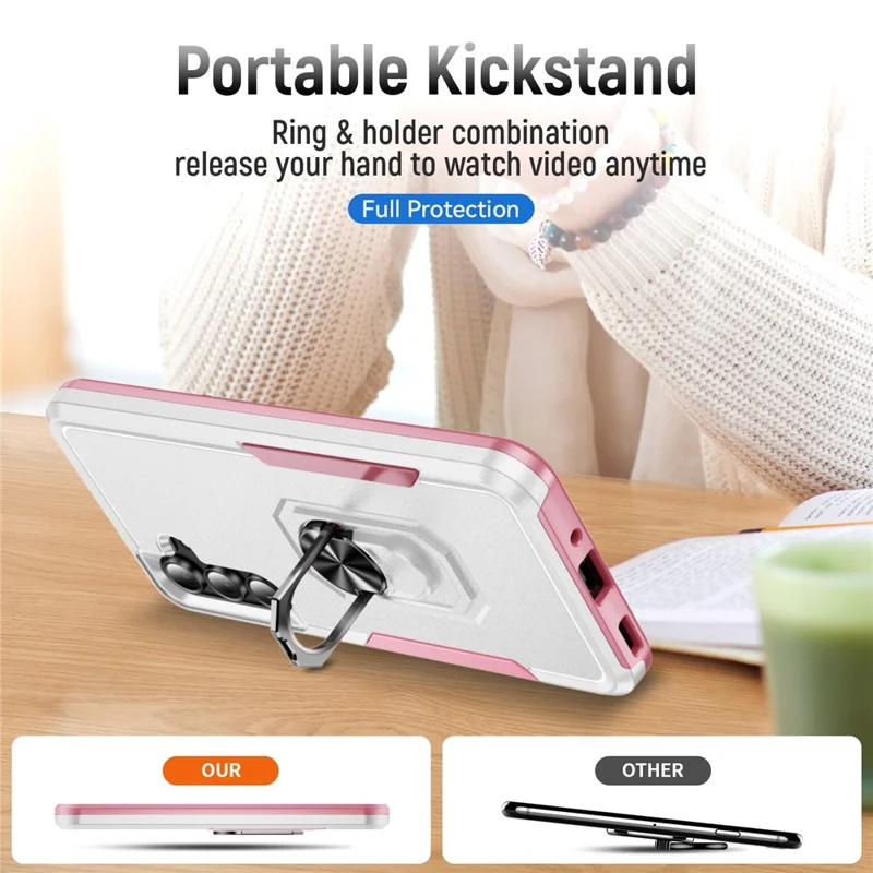 For Samsung Galaxy A16 5G  /  4G Case Military Grade Ring Kickstand PC + TPU Phone Cover - White  /  Pink